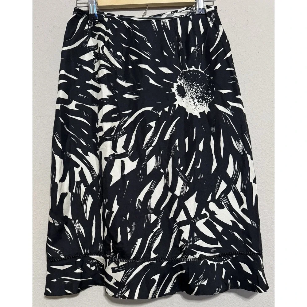 The Limited Silk Skirt Women's Size 4 Black & Cream‎ Floral Geometric Artsy